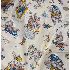Vintage Childrens Fabric With Playful Animal Sports Prints 36" Width Cotton Mate